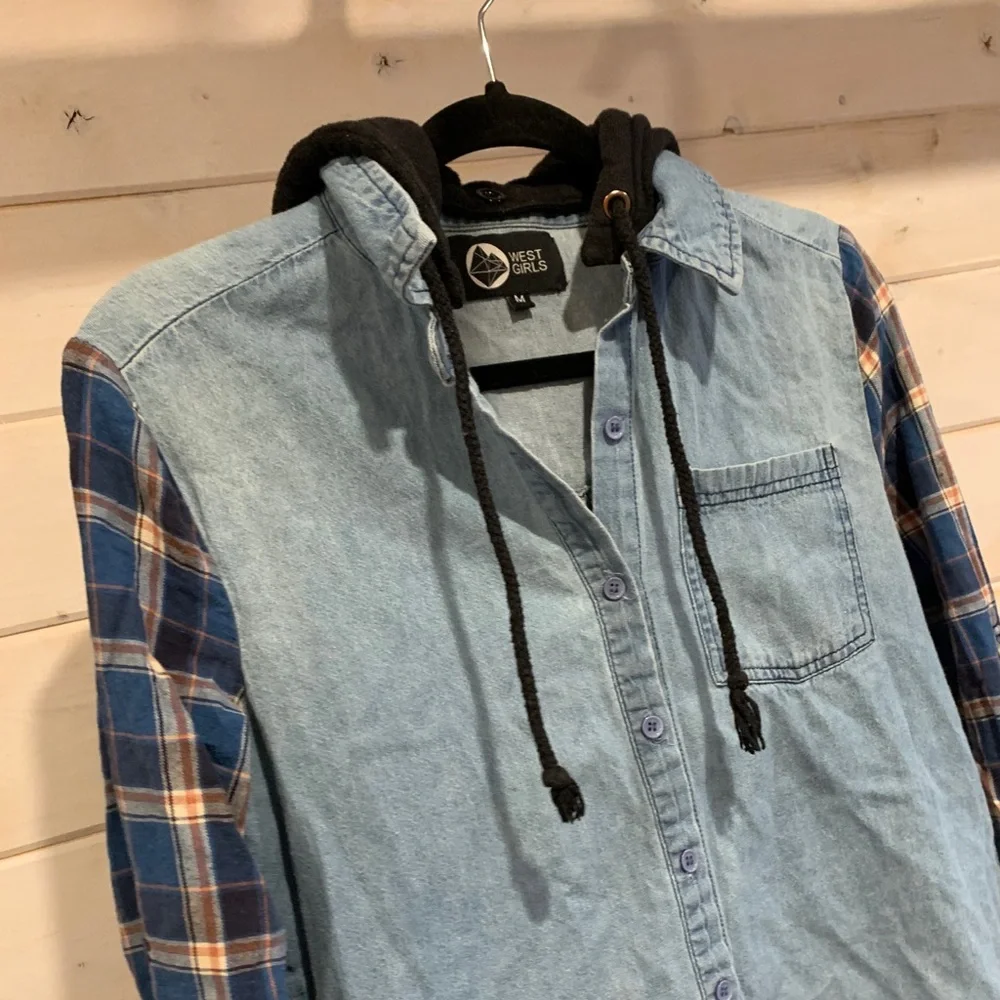 West Girls | Demin & Plaid Button-up - Picture 1 of 5